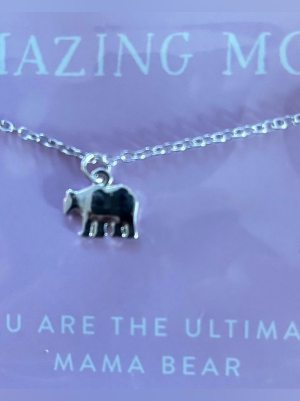 Lucky Feather "Amazing Mom" Mama Bear Sterling Silver Dipped Necklace NWT